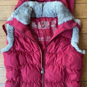 Twisted Heart Down Puffer Vest with fur trim